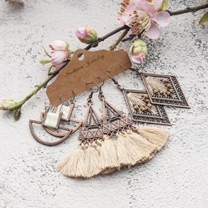 B2G1 3 Pair Set Tribal Bohemian Dangle Earrings